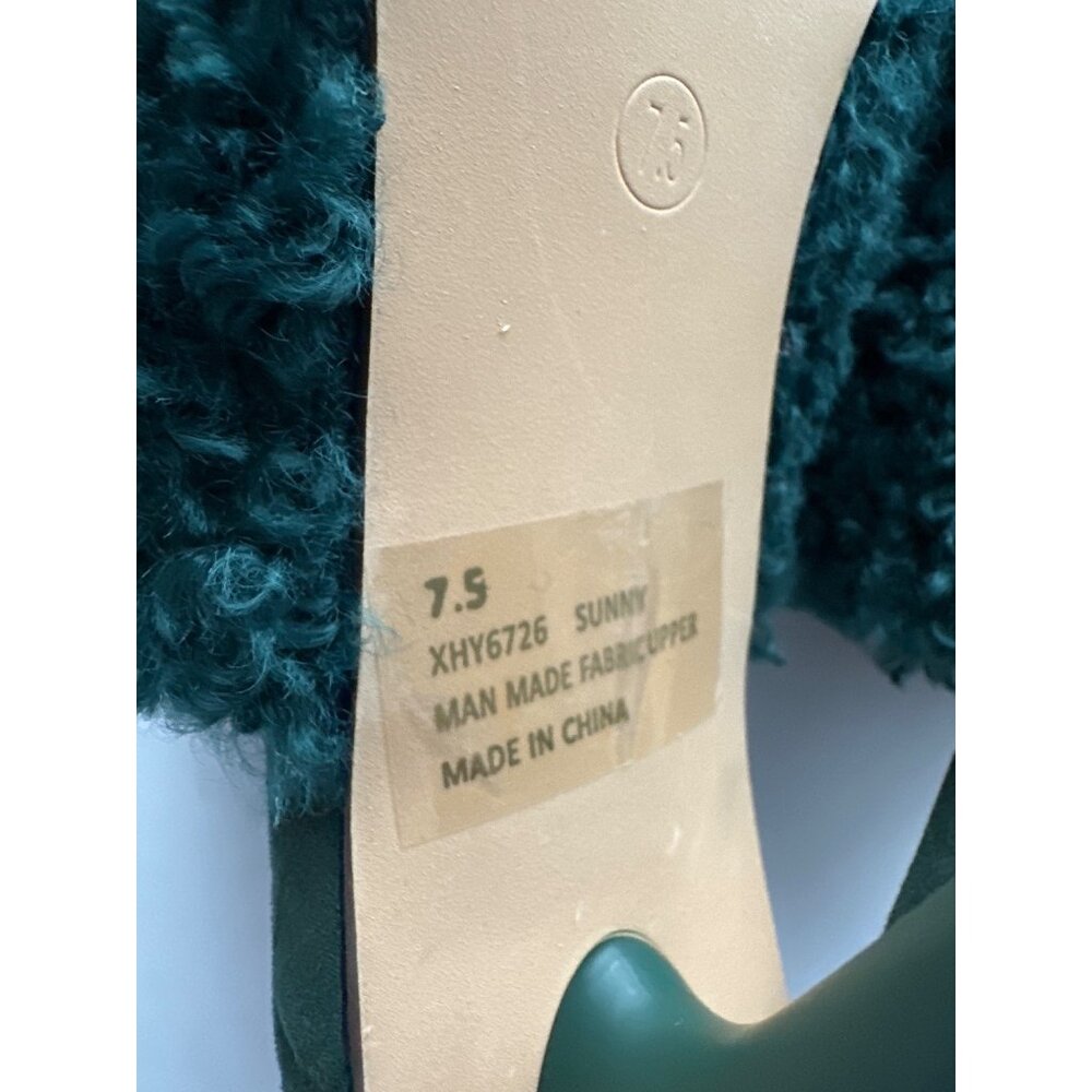 Lemonade Sunny Green Faux Fur Mules Open-Toe Slip On 5” Cylinder Heel Size 7.5 - Picture 9 of 9